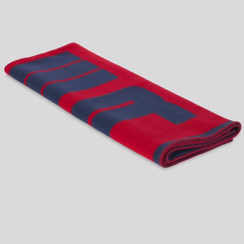 ETRO HOME - Navy & Red Pegasus Logo Throw Blanket 80% wool 20% cashmere NWOT